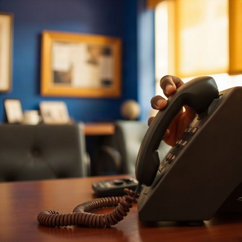Close-up of a person answering a landline telephone in the Villagegrovev Garissa office