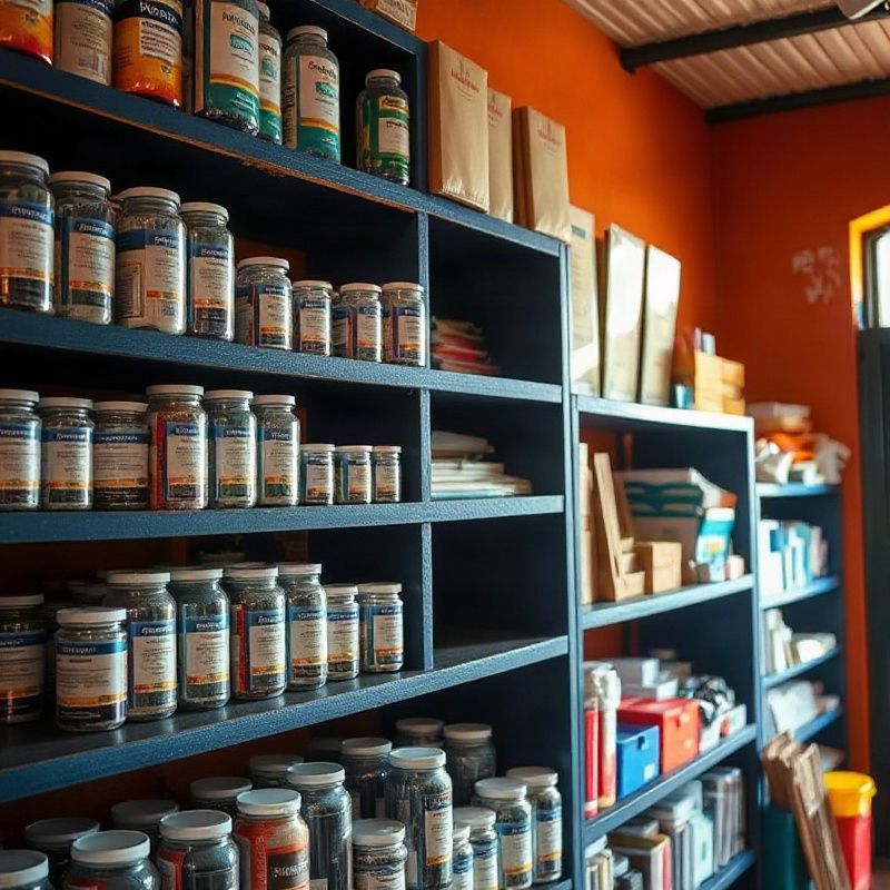 Neatly arranged office consumables on shelving in the Villagegrovev Garissa premises